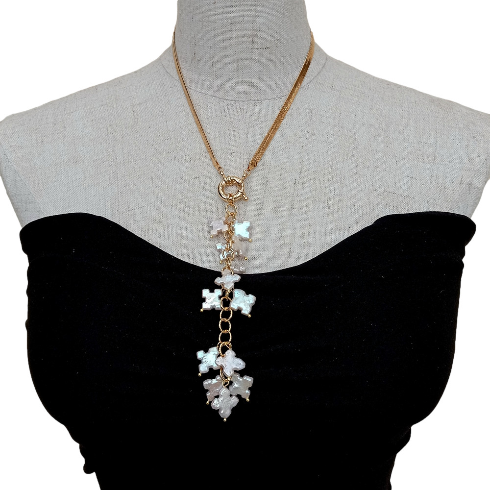 Cultured White Pearl Chain choker Necklace 16”