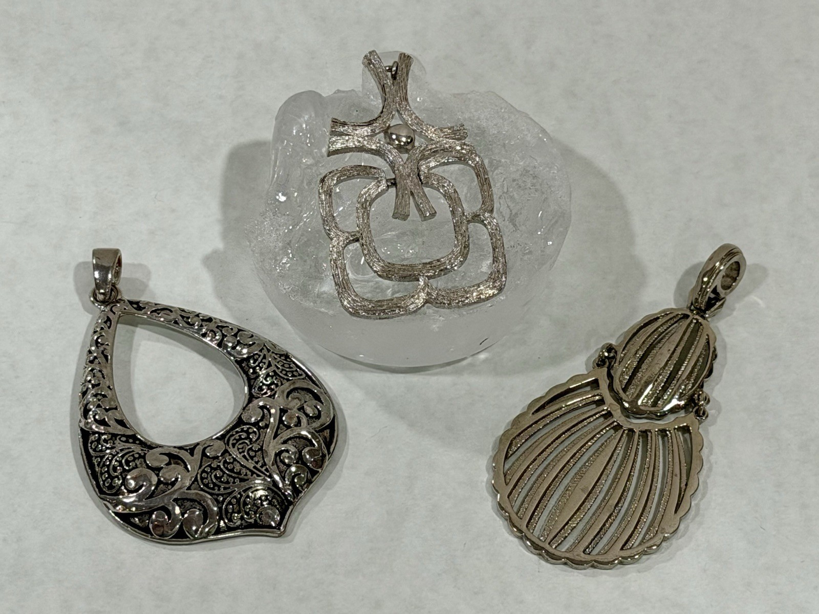 Vintage Silver Tone Pendant Lot of 3 Individual Medium Size Boho Chic Style