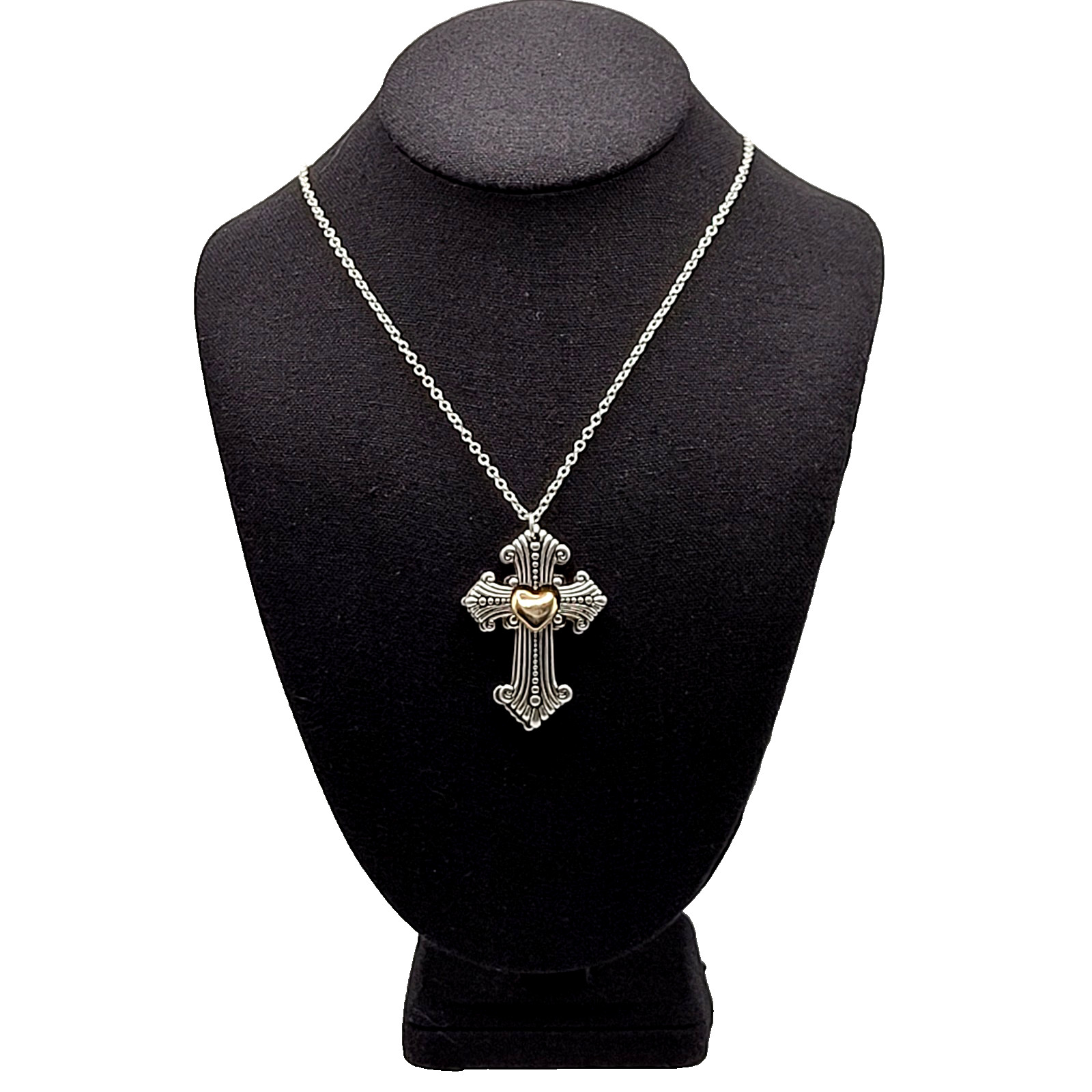 Modern Slide Cross Heart Charm Serenity Prayer Roman Style Silver Tone Necklace