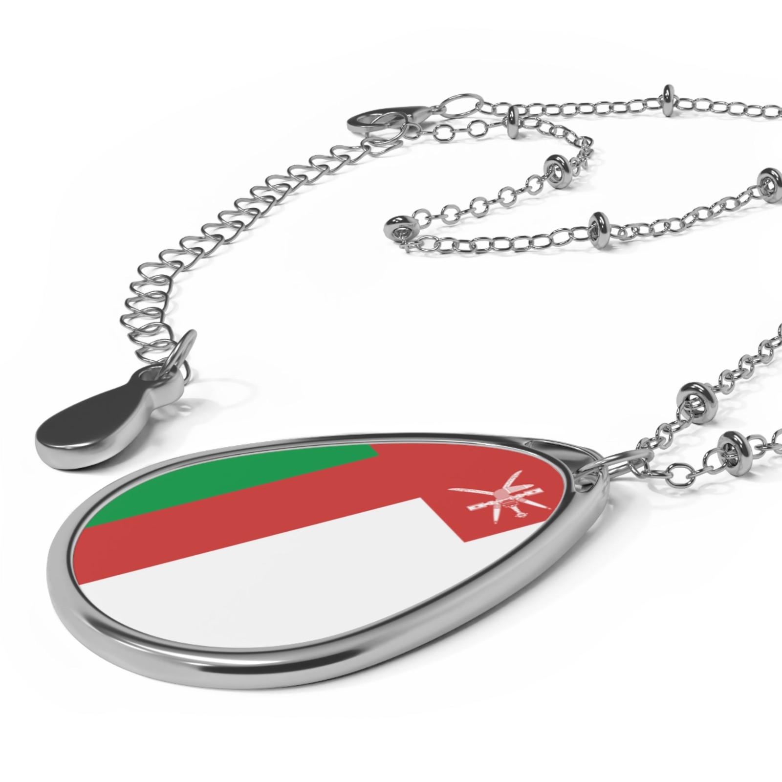 Oman Flag Oval Necklace – Omani Heritage Pendant – One Size / Silver