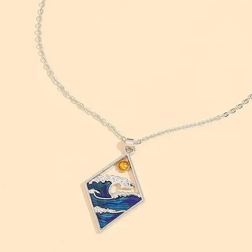 Fashion Blue Ocean Wave Sun Rhombus Pendant Necklace Women Girls Holiday Gift