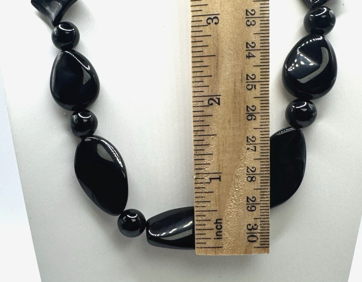 Obsidian and Black Agate 20 in Platinum Plated Clasp Boho Bead Necklace 4-18MM