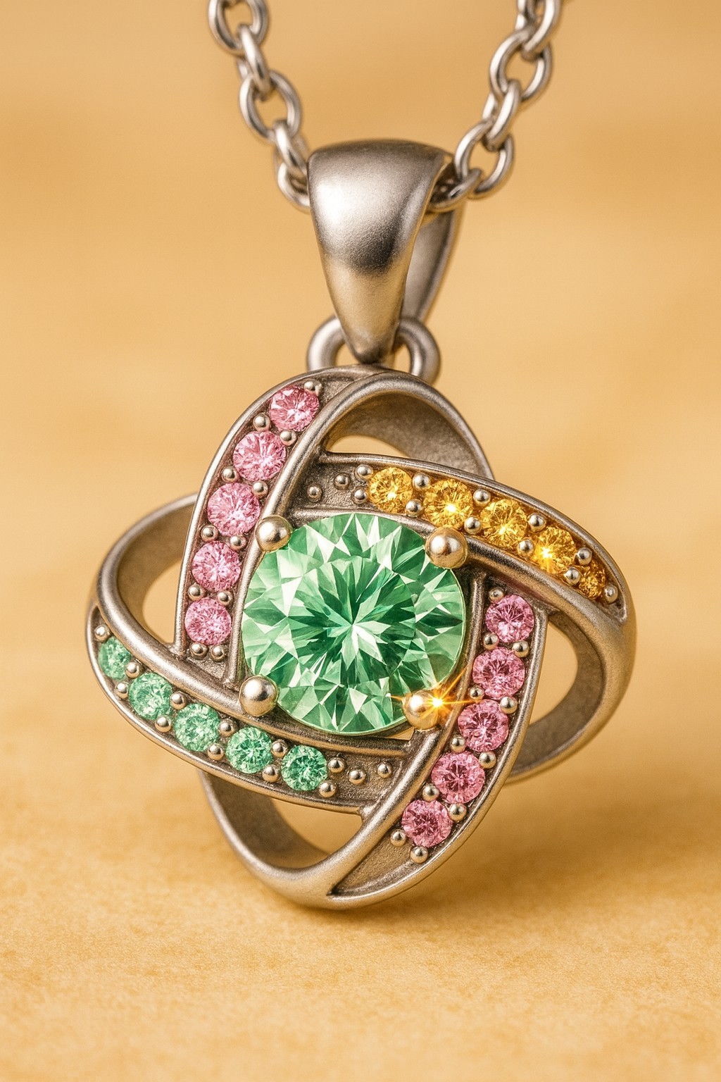 Infinity Knot Pendant Necklace Mint Green Crystal Multicolor Love Knot Jewelry