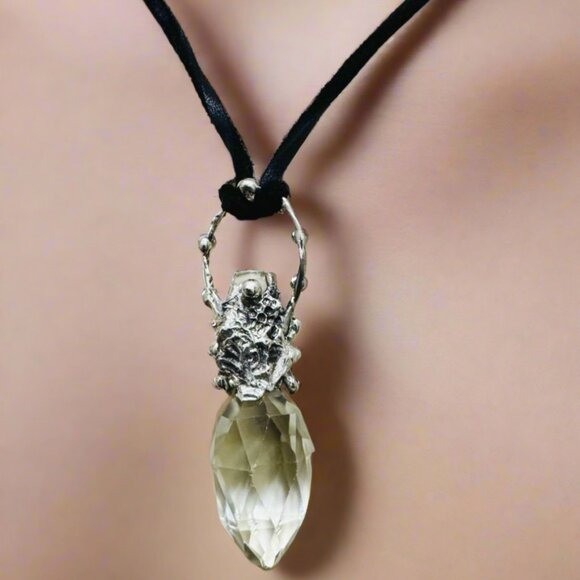 Unique Handcrafted Silver & Crystal Perfume Bottle Topper Pendant Necklace