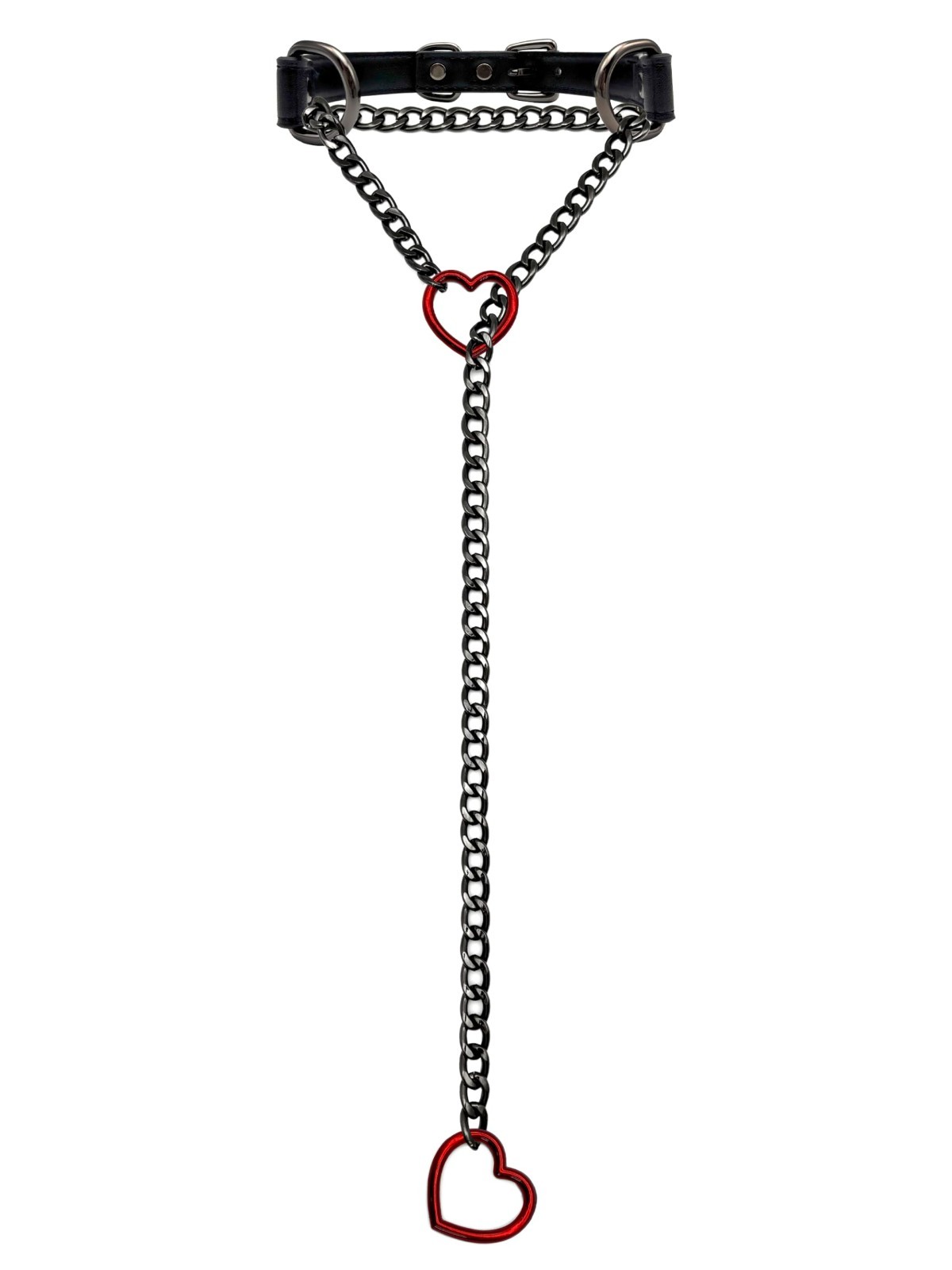 Handmade Black Leather Choker Collar for Women, Adjustable Heart Slip Chain Neck