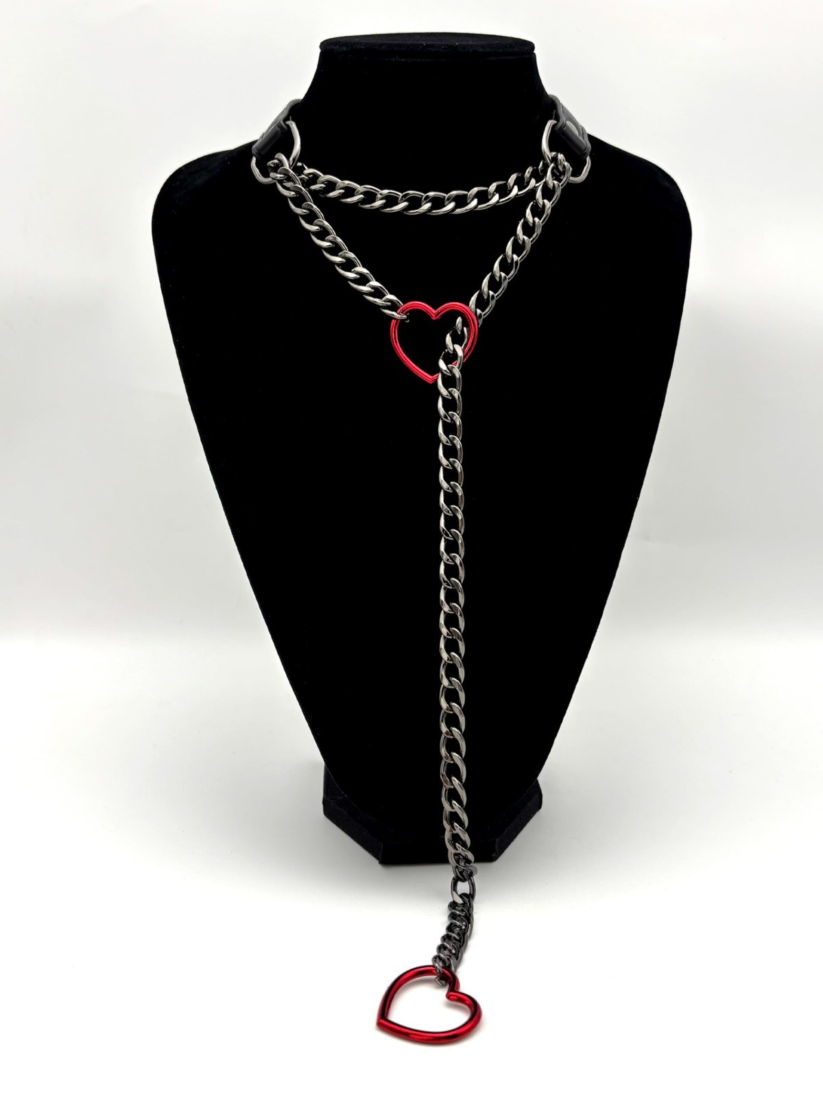 Handmade Black Leather Choker Collar for Women, Adjustable Heart Slip Chain Neck
