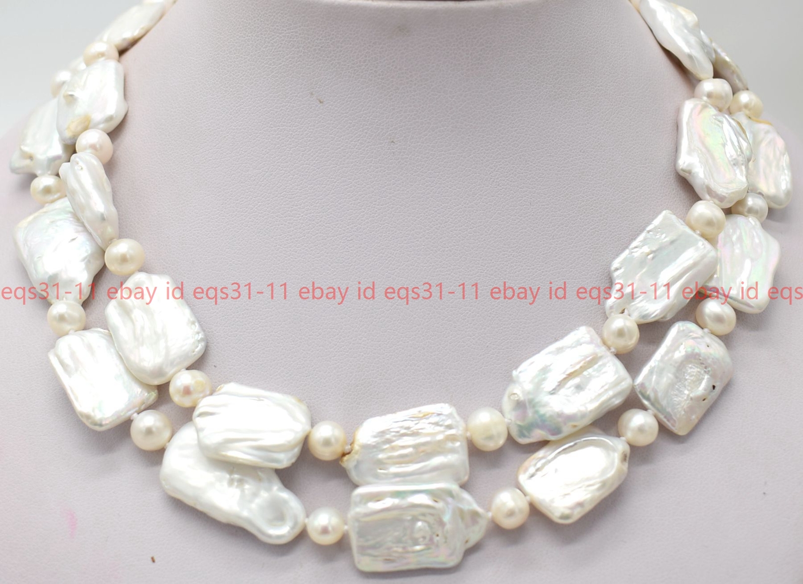 15x20mm Square & 7-8mm Round White Natural Freshwater Pearl Necklace 18-36″