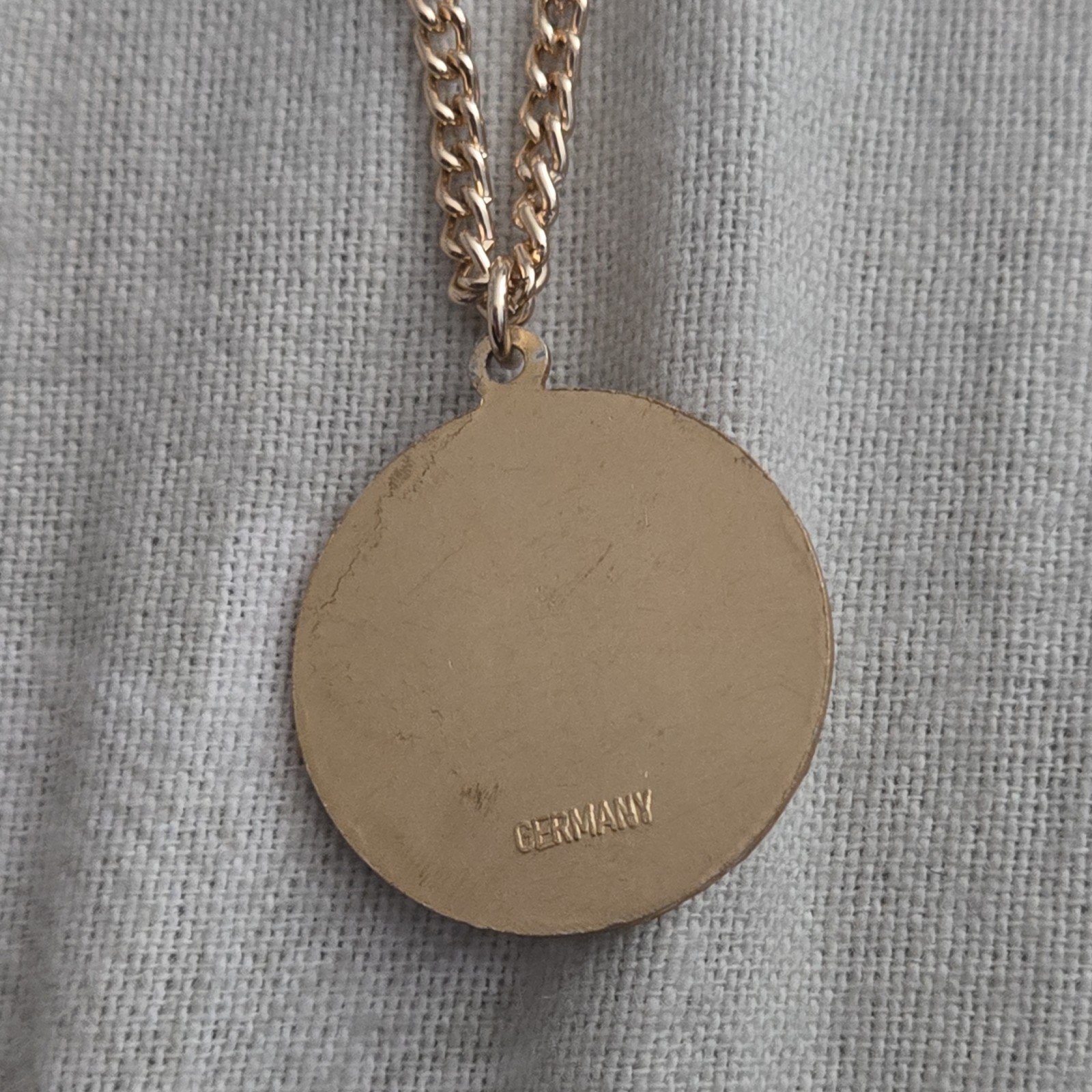 Vintage Necklace Chain Gold Tone Pendant Mother Mary Germany Match Religious