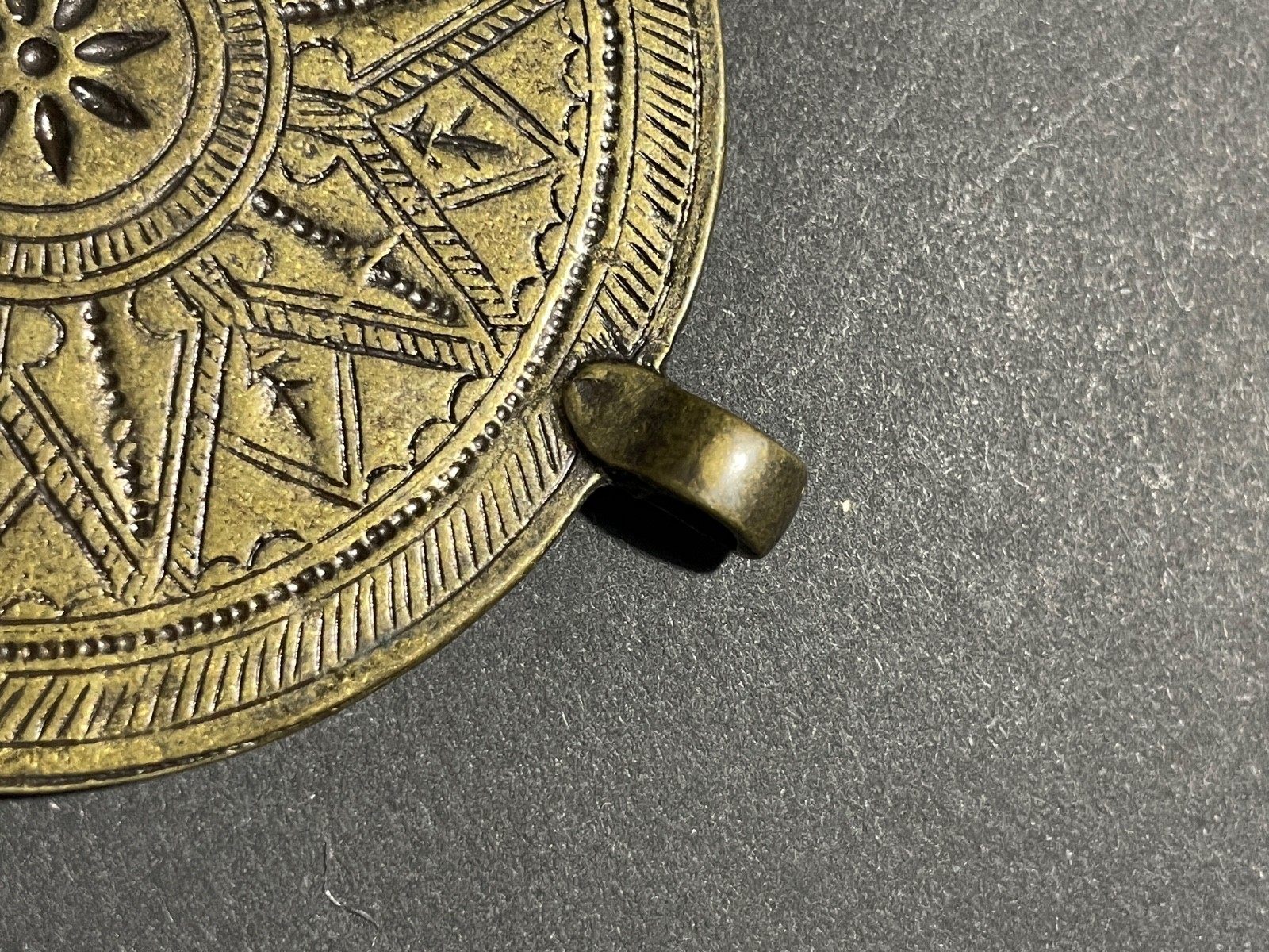 Large Double Sided Compass Rose Pendant Antiqued Brass Tone Boho Medallion 2″