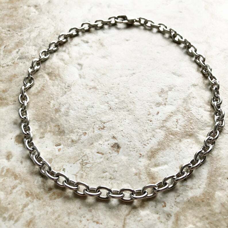 8mm x 6mm x 1.6mm Silver Color Stainless Steel Cable Chain Necklace Jewelry