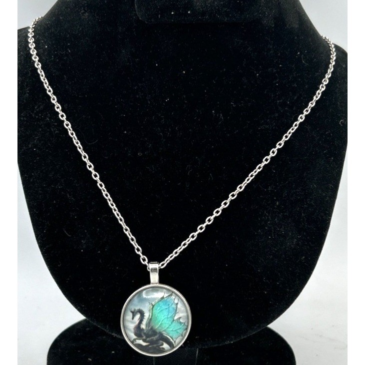 Dragon Fantasy Themed Silver Necklace-Unisex Adult Clothing Accessory Pendant 20