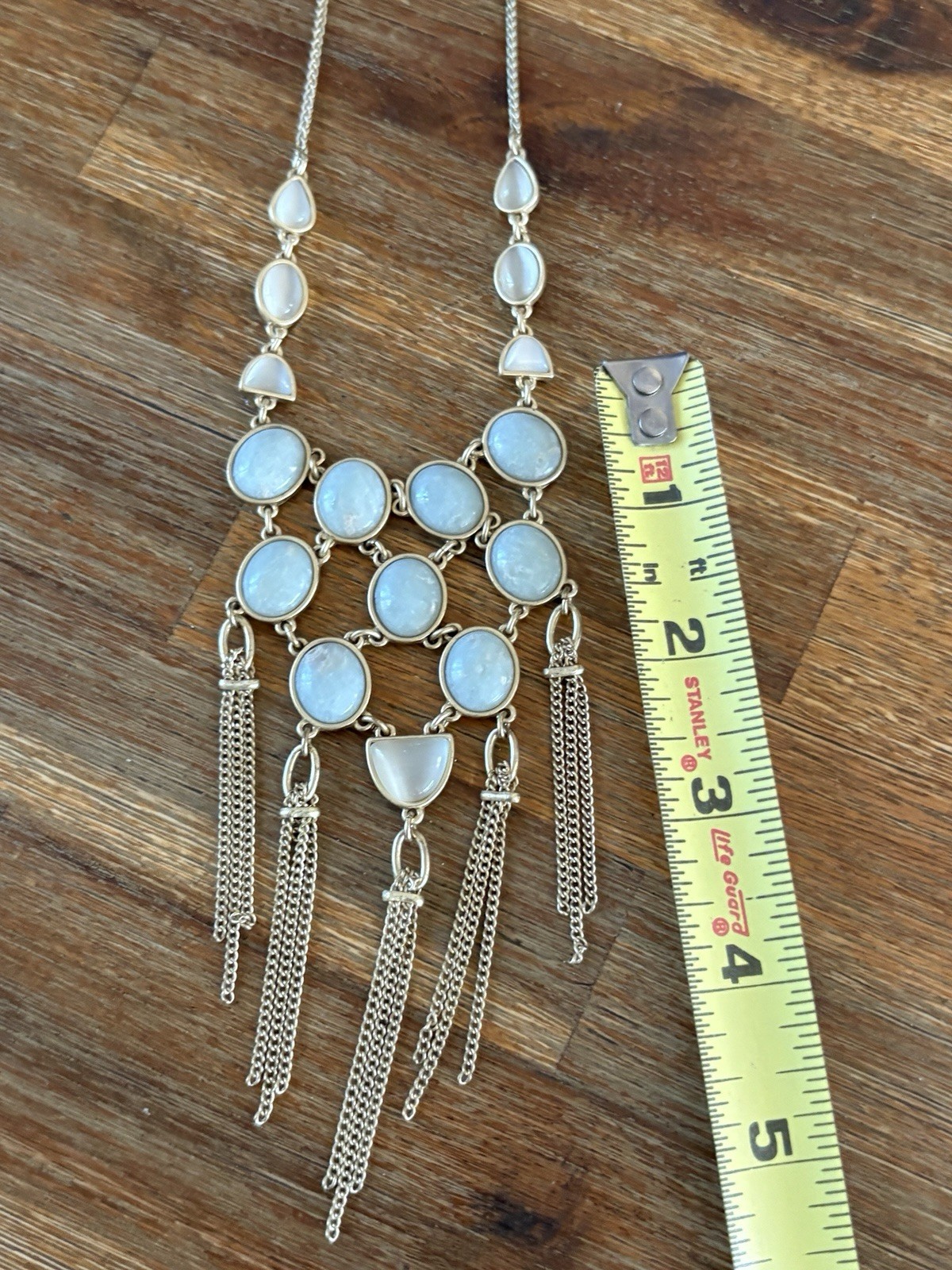 Lucky Brand Necklace Gold Tone Pale Blue Cabochon Statement Bib Pendant 15 in