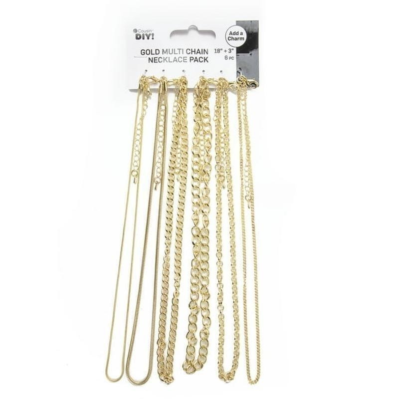 Gold Multi Chain Necklace Pack W/ Lobster Claw Clasps Adult Unisex DIY 6 Pcs New