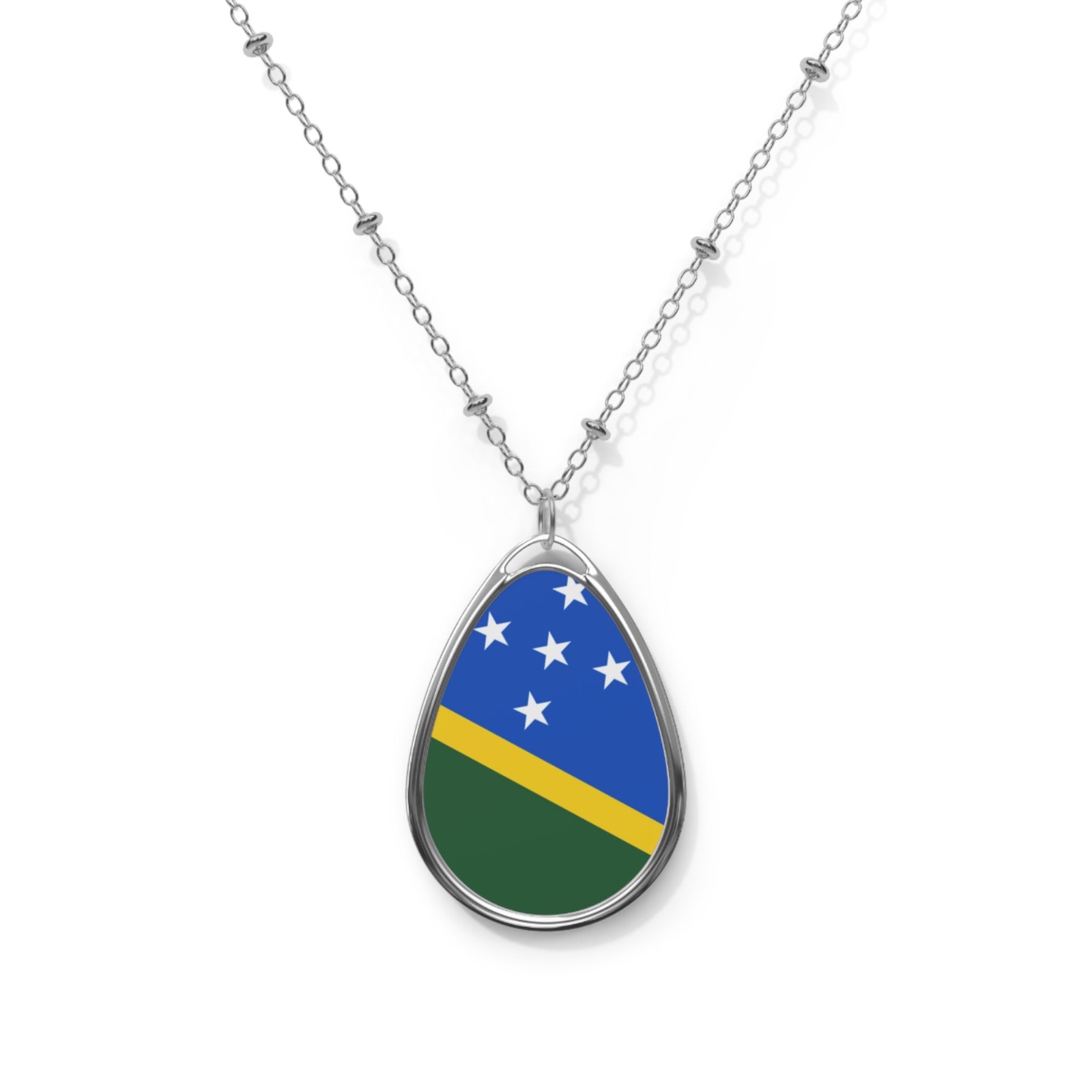 Solomon Islands Flag Necklace – Oval Heritage Pendant – One Size / Silver