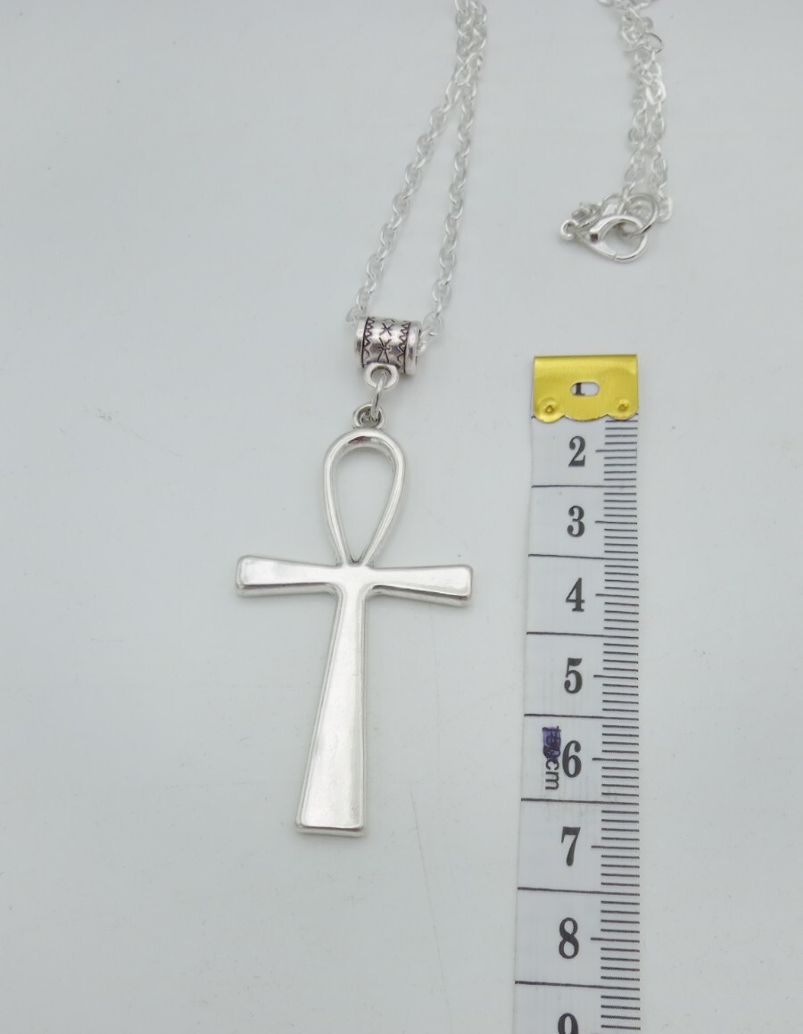 Ankh Necklace Large Key of Life CROSS Pendant Big Goth Rock Vintage silver tone