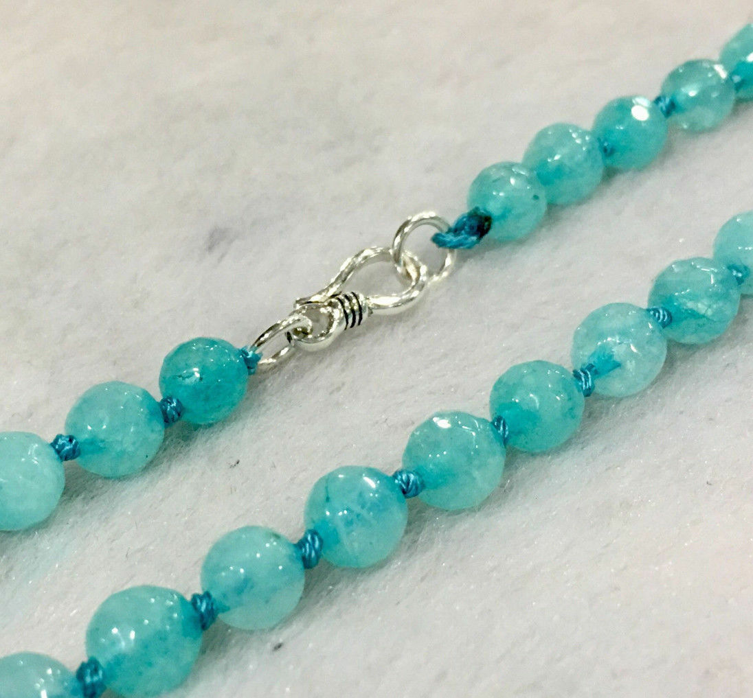 Faceted 6mm Natural Blue Aquamarine Round Gemstone Beads Necklace 18″ AAA+