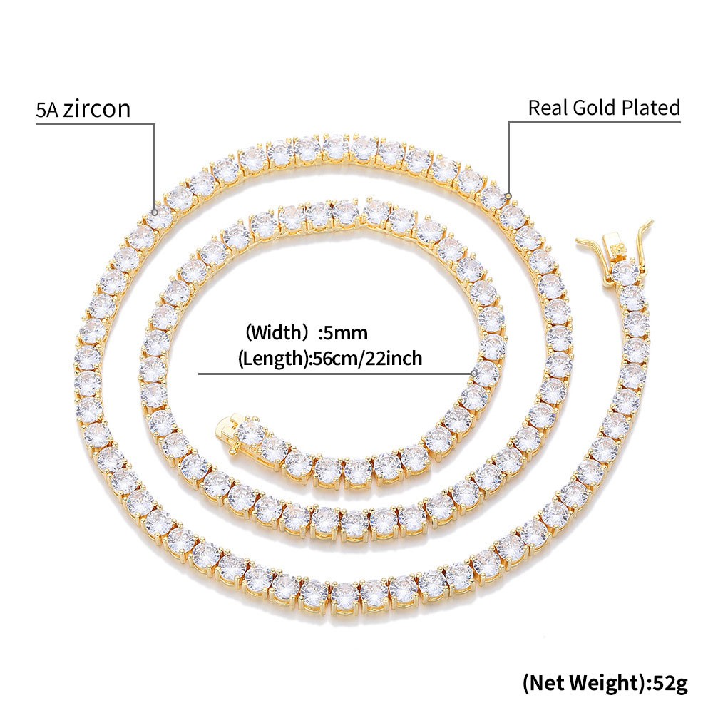Women Men Iced Out Bling Tennis Necklaces Pendant Hip Hop CZ Zircons 3/4/5/6MM