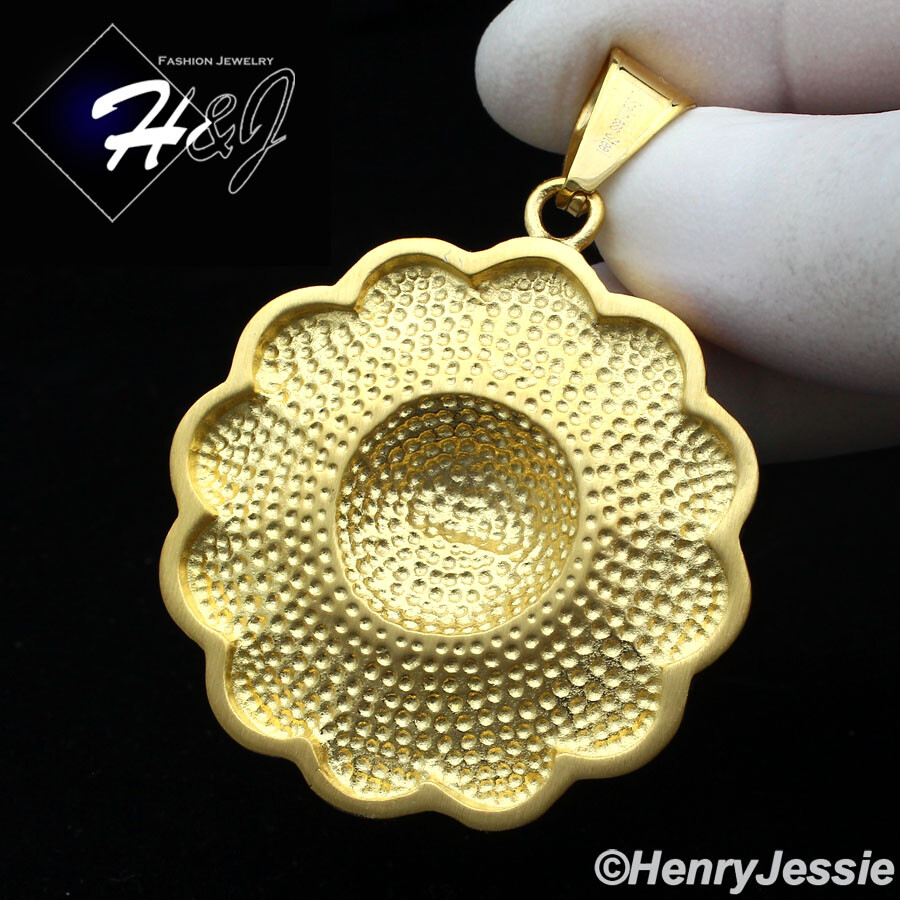 Stainless Steel Rainbow Rhinestone Happy Face Flower Gold Plated Pendant*GP126