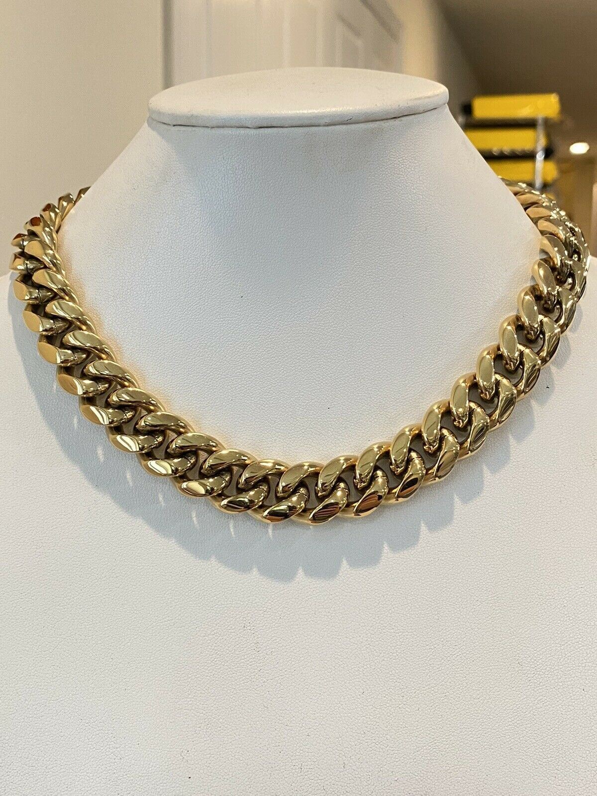 18mm Kilo Chain Solid 14k Yellow Gold Plated SS Miami Cuban Necklace Choker