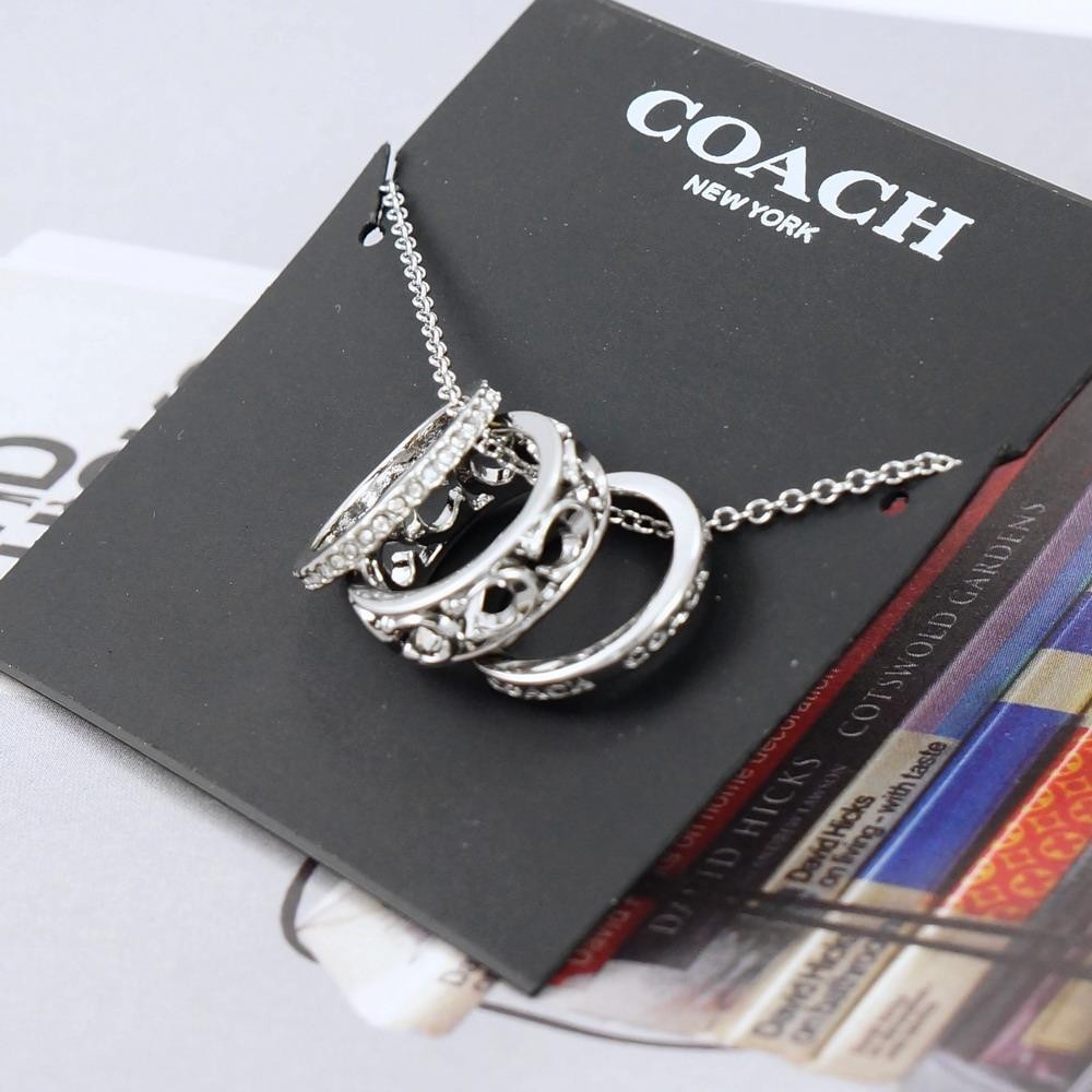 NWT Coach Signature Metal Openworks Necklace Silver Tone