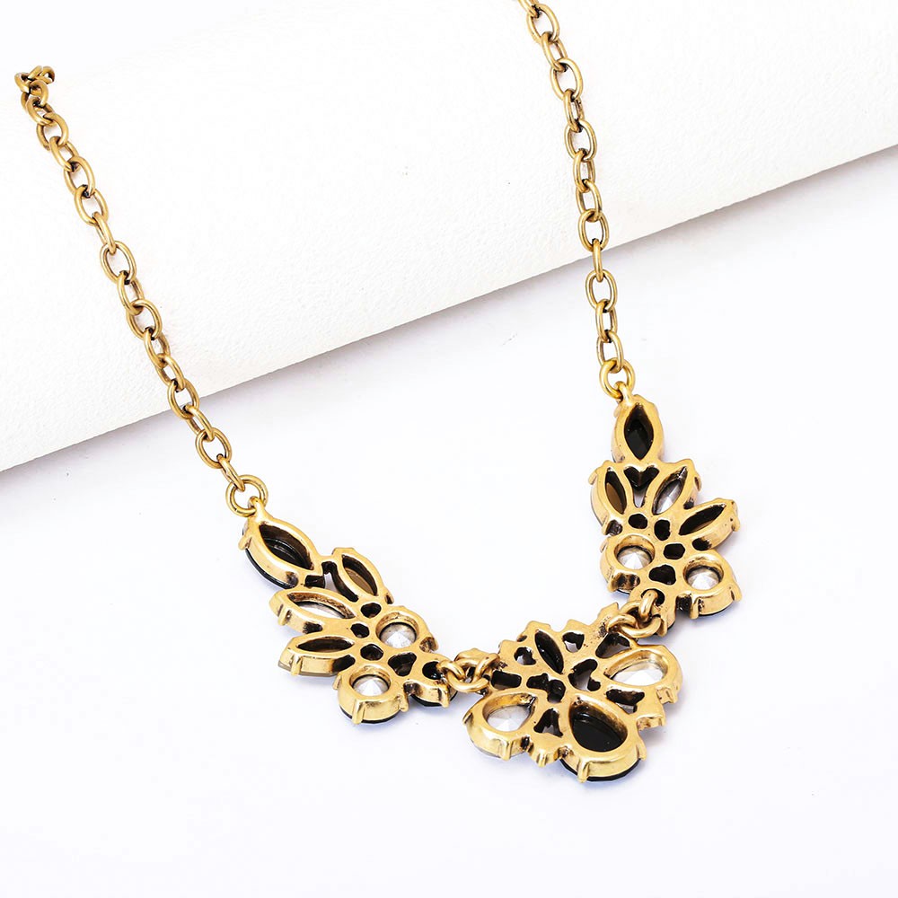 Women Multi Shape Crystal Bib Necklace Antique Gold Party Statement Jewelry