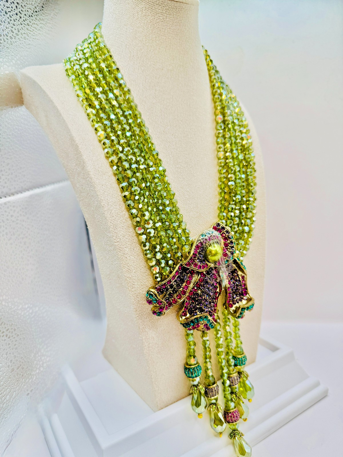 HEIDI DAUS Swarovski’s Peridot Crystal Beads Statement Necklace “Cala Lilly” NIP