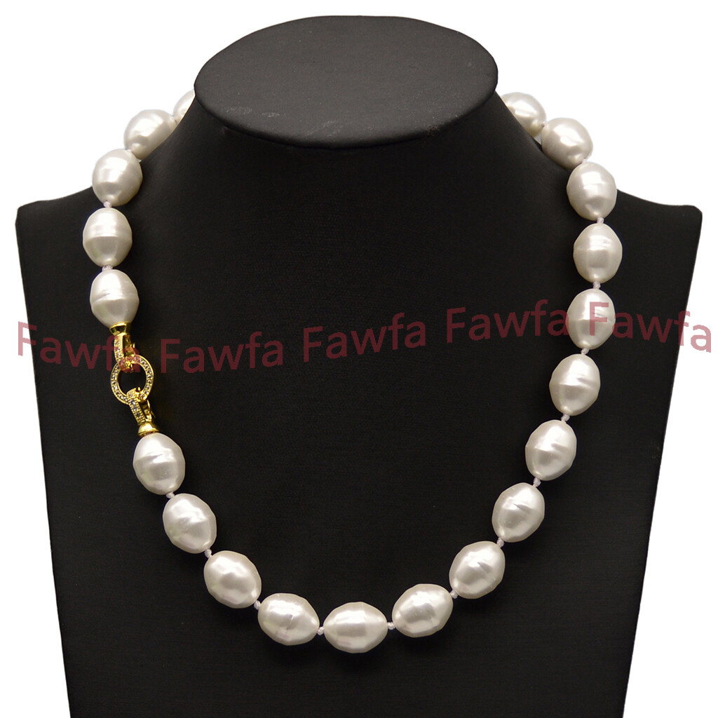 Fine 13x16mm South Sea White Baroque Shell Pearl Beaded Pendant Necklaces 18-28″