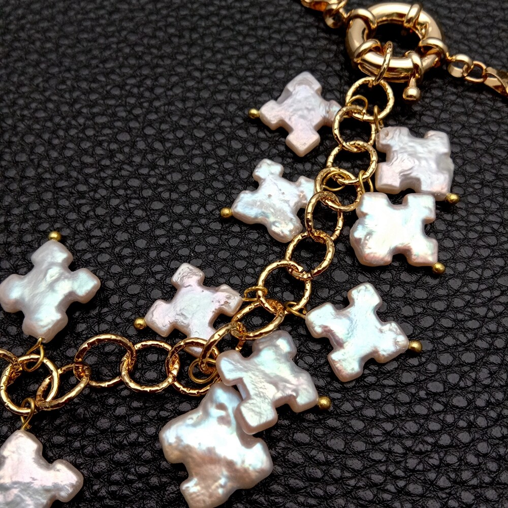 Cultured White Pearl Chain choker Necklace 16”