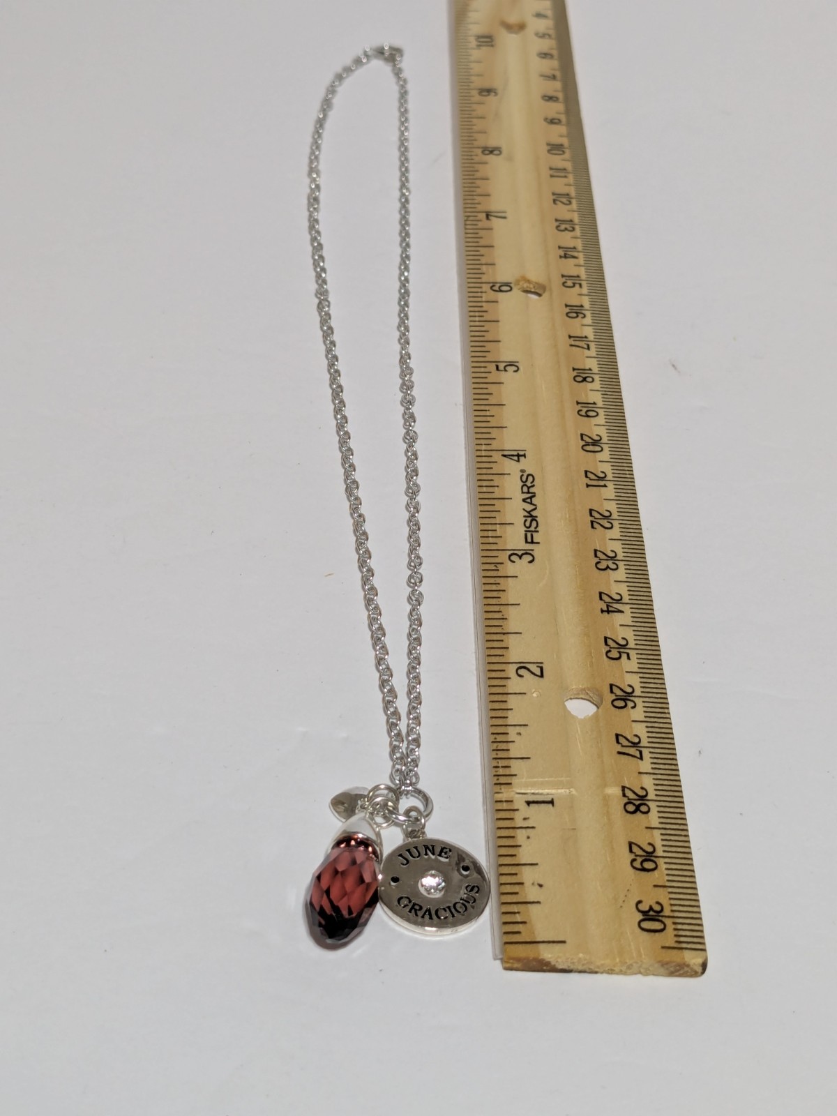 Silver Tone June Birthstone Charm/Pendant Necklace With Faux Alexandrite 18″