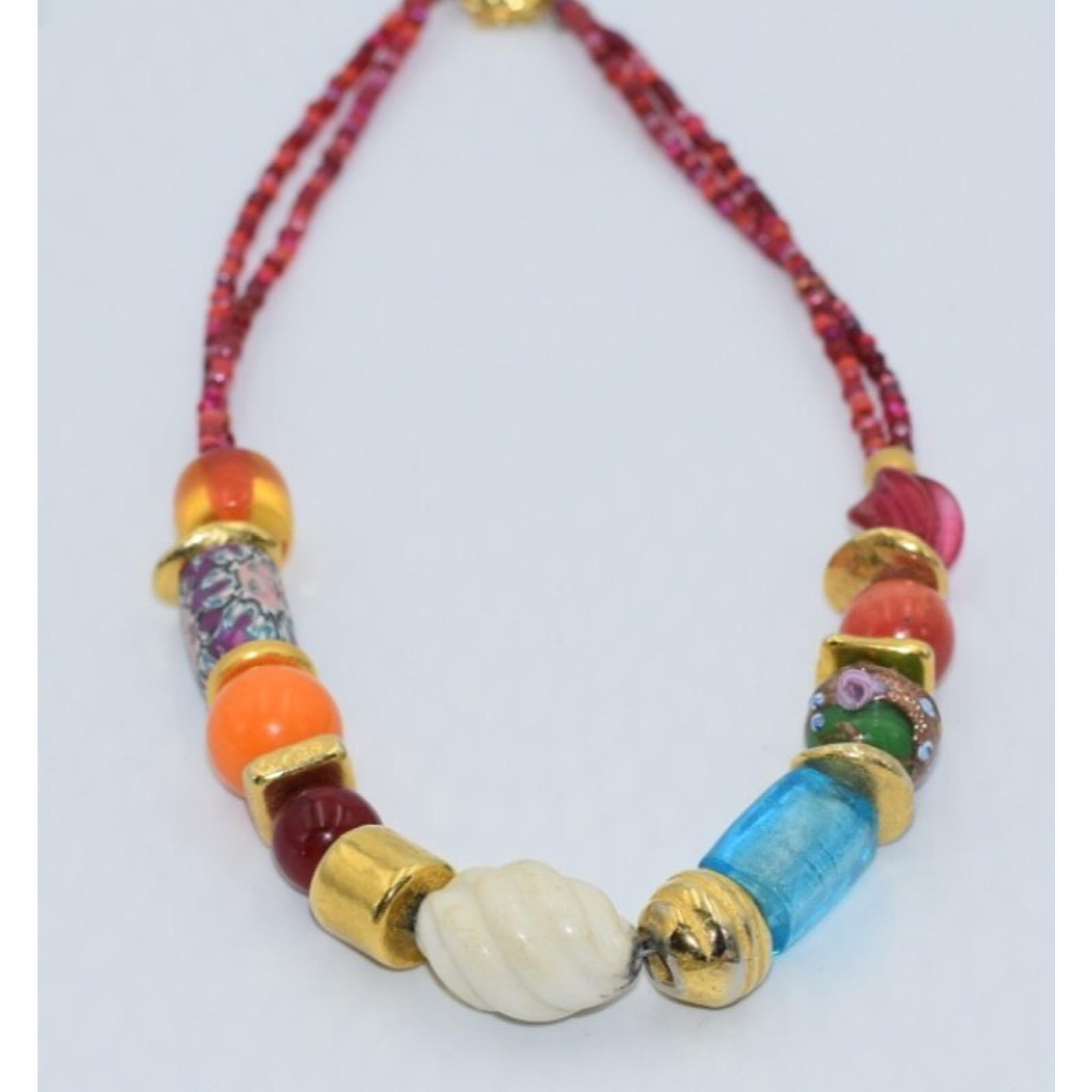 Bohemian Boho Hand Crafted Venetian Trade Bead Statement Necklace Lock Clasp