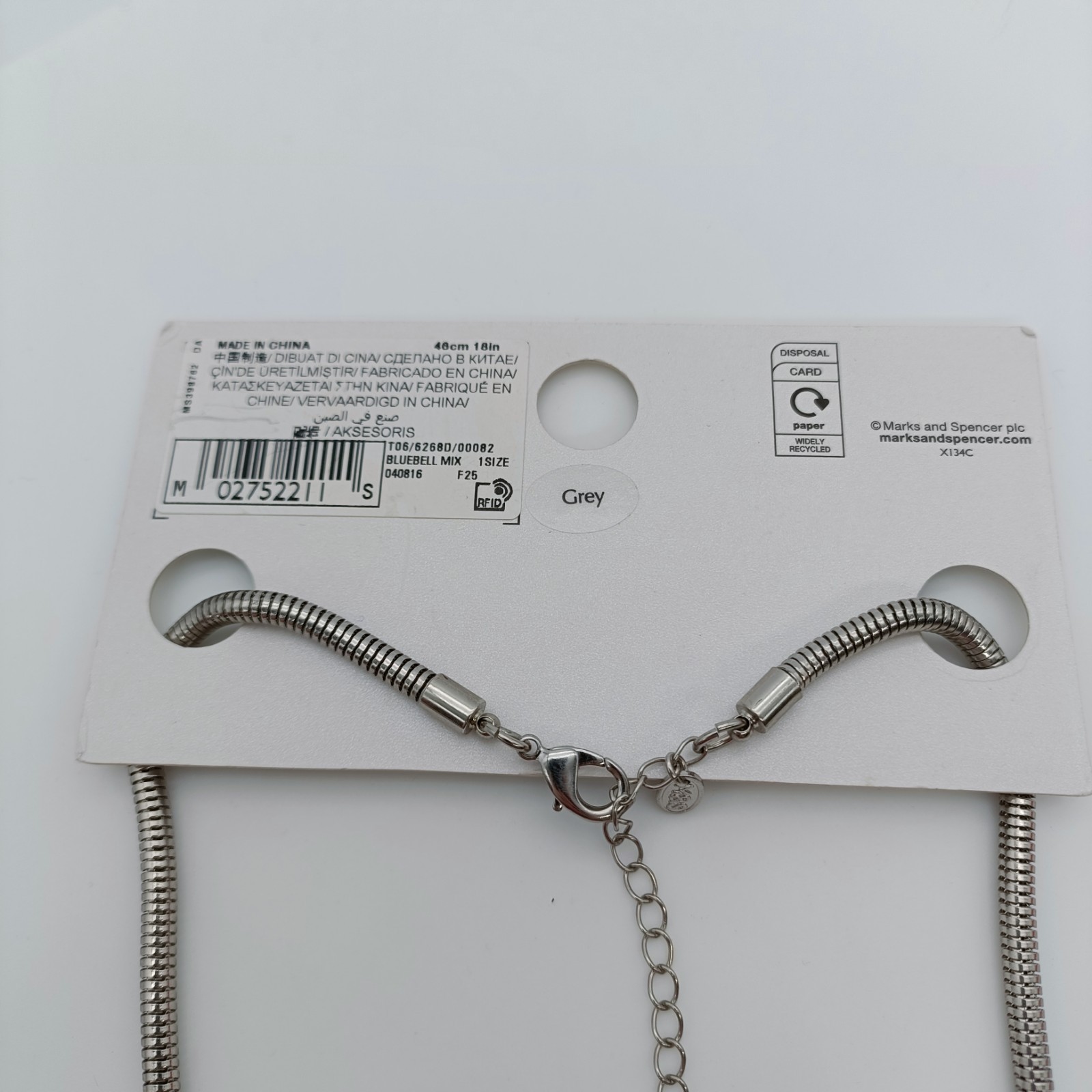 Marks & Spencer M&S Womens Ladies 46cm Grey and Silver Colour Necklace Brand New
