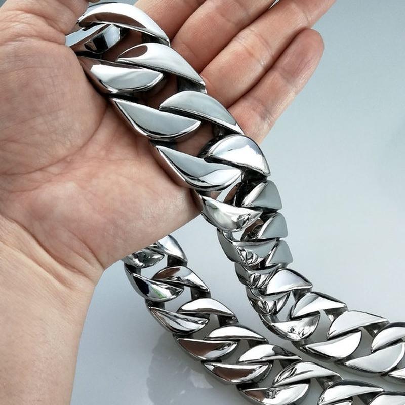 32mm Gold Chain Necklace Men 316L Stainless Steel Curb Cuban Link HEAVY Bracelet