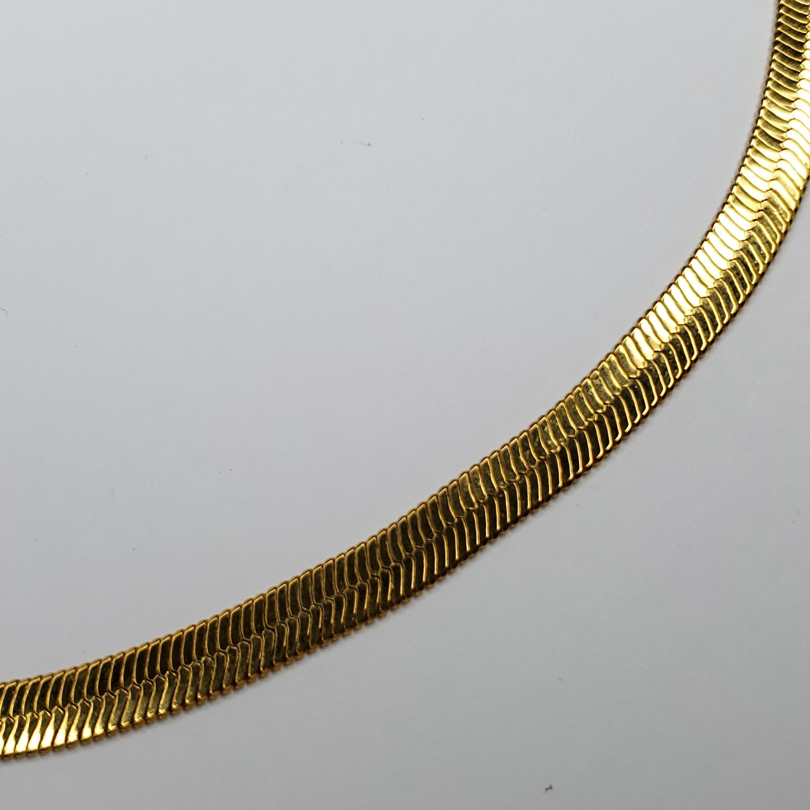 Herringbone Chain Necklace Flat Gold Tone Yellow Flexible 24″ X 5/16″