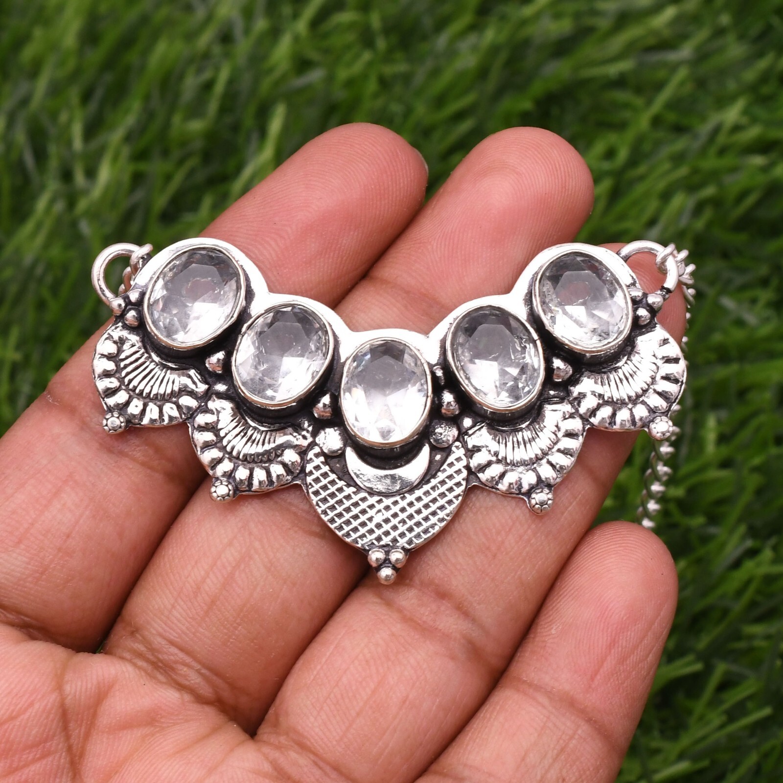 White Topaz Gemstone 925 Sterling Silver Handmade Jewelry Necklace 17-18″