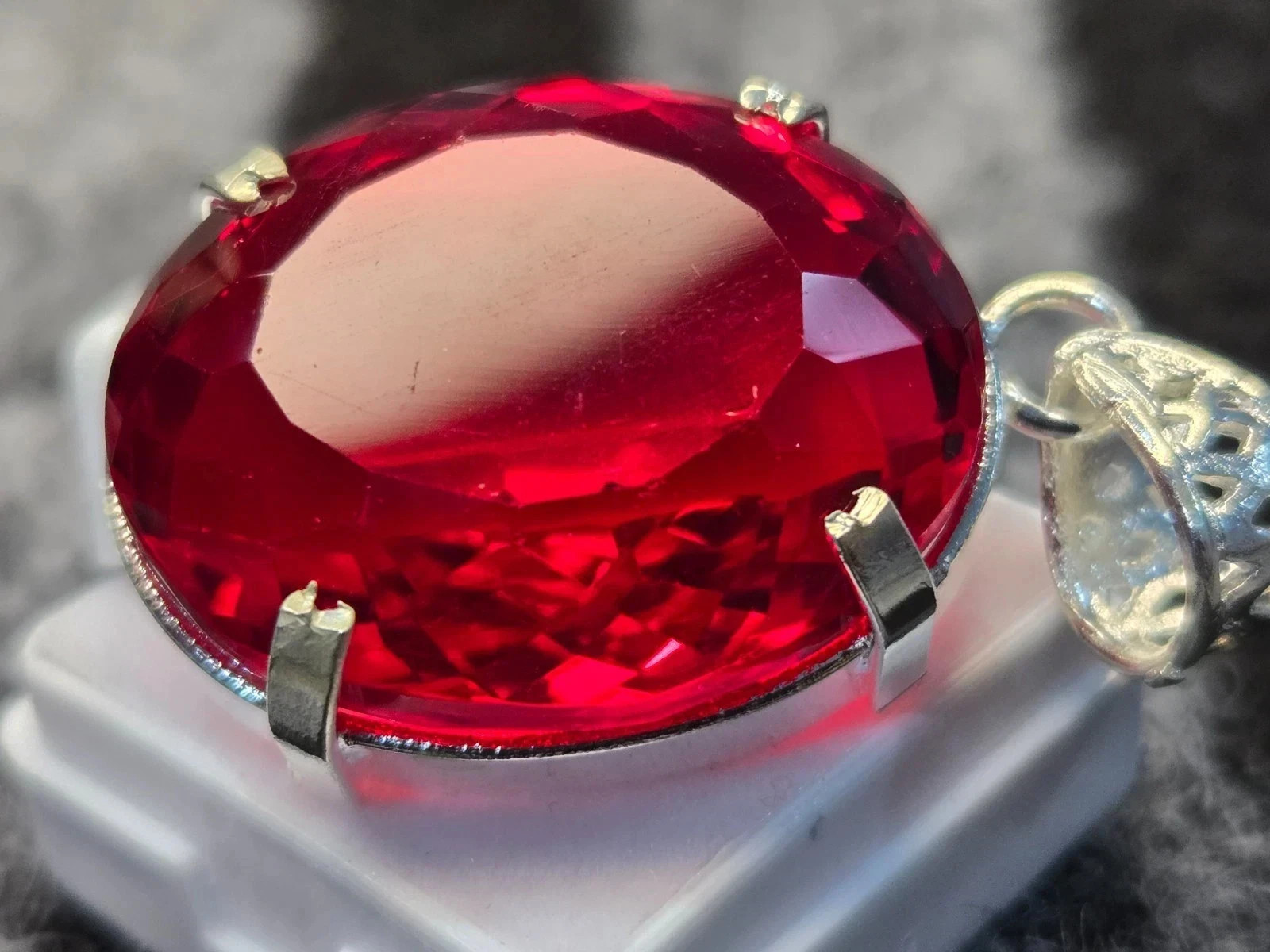106.30 Ct GIE Certified Lab Created Red Topaz Oval Cut Pendant Locket MR Gems A+