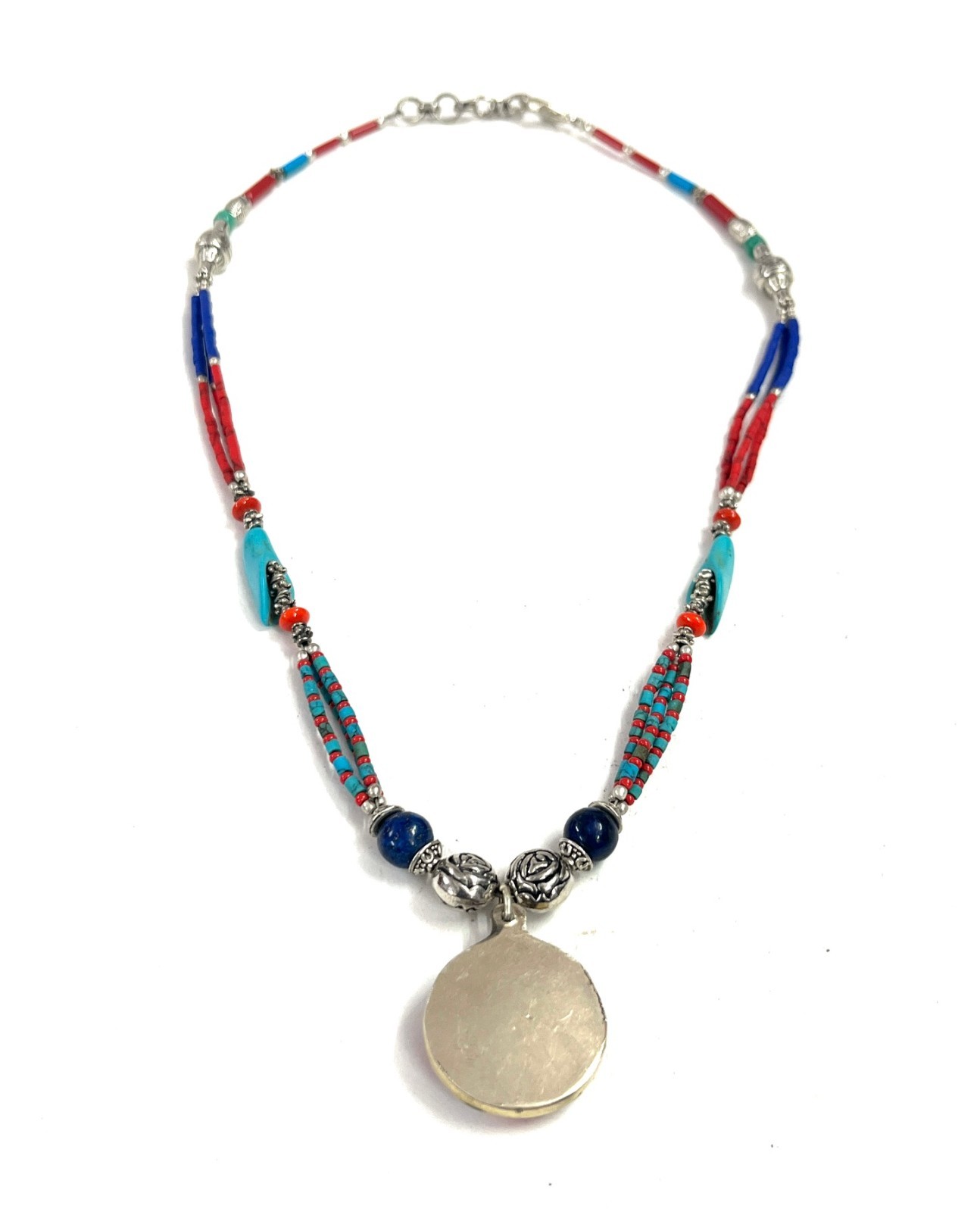 Lapis Coral Turquoise Gemstone Tibetan Handmade Necklace Jewelry, 18 Inc Adjst