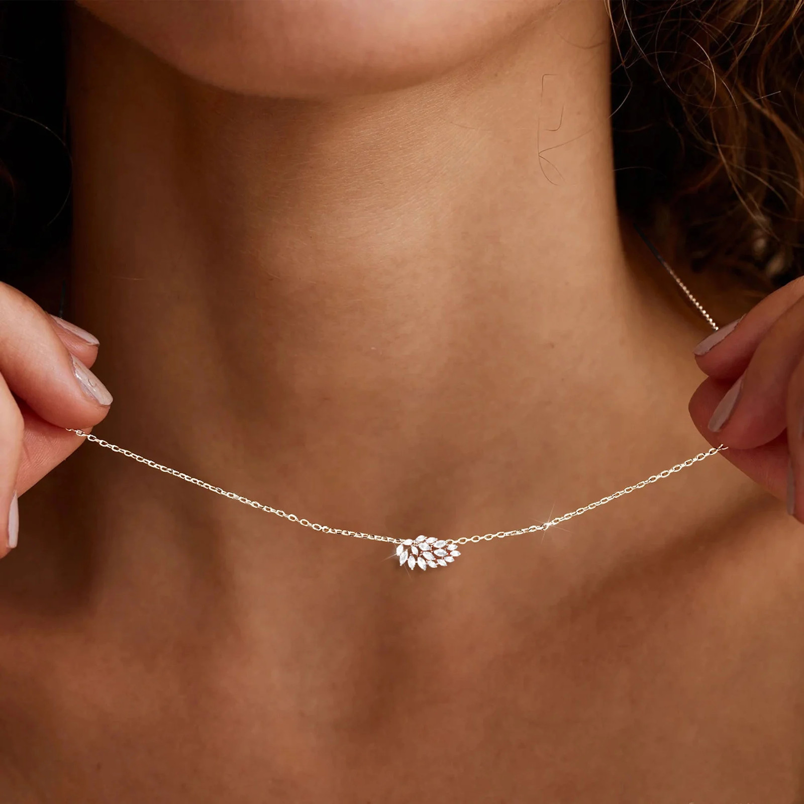 APSVO S925 Sterling Silver Plated Leaf Necklaces for Women Girls April Birthston