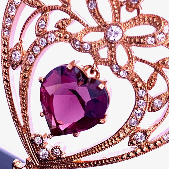 February Birthstone Gold Plated Necklace Set With Heart Shaped Amethyst Crystal
