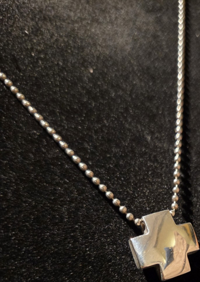 Tiffany & Co. 925 Sterling Square Roman Cross On Ball Chain Necklace Signed