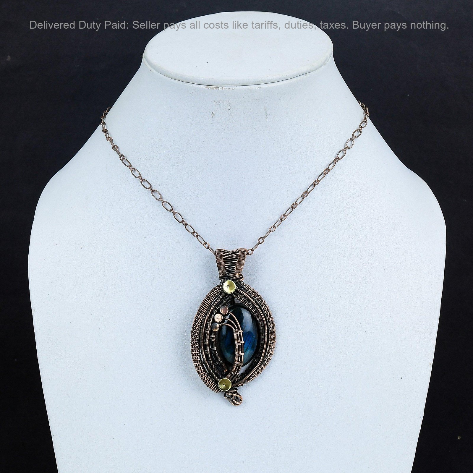 Labradorite Stone Copper Sister Wire Wrapped Birthday Third Eye Chakra Pendant