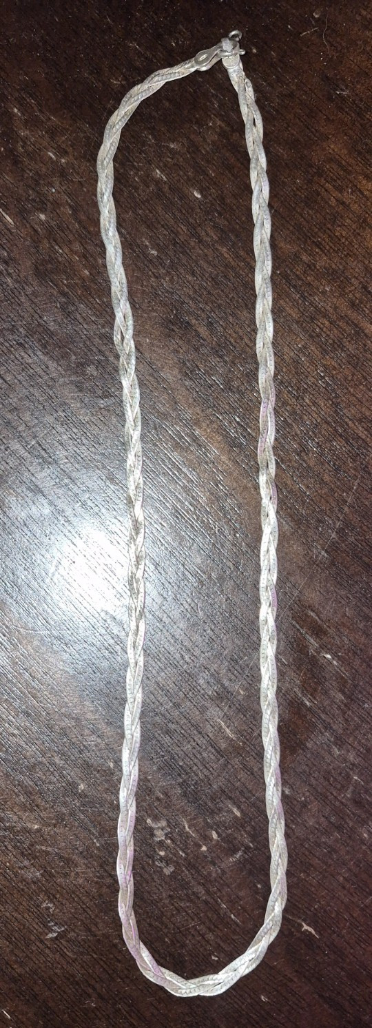 14KGP/925 Sterling Silver Braided Chain Necklace Spring Ring Clasp Italy Signed
