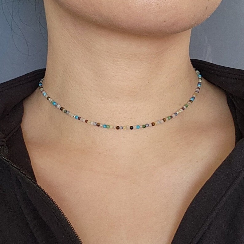 A++ Beautiful Multi Mix Micro Faceted Round Beaded Choker Women Necklaces 18”