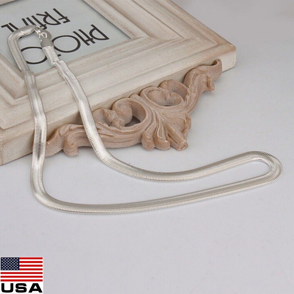Solid 925 Sterling Silver Italian Flexible Flat Herringbone Chain Necklace Party