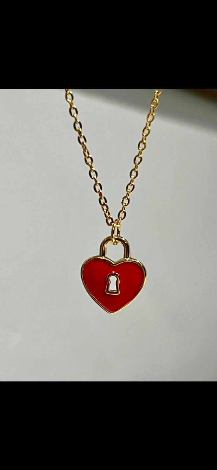 New Adorable Enamel & 14 K Gold Plated Heart Charm On 14 K Gold Chain Necklace