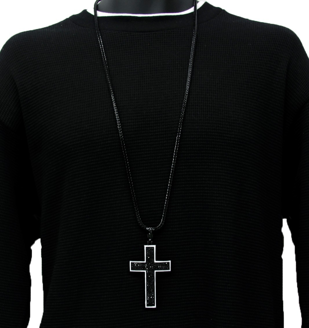 Black Cross Pendant Cubic Zirconia Hip-Hop 36″ Inch Franco Necklace Chain K2