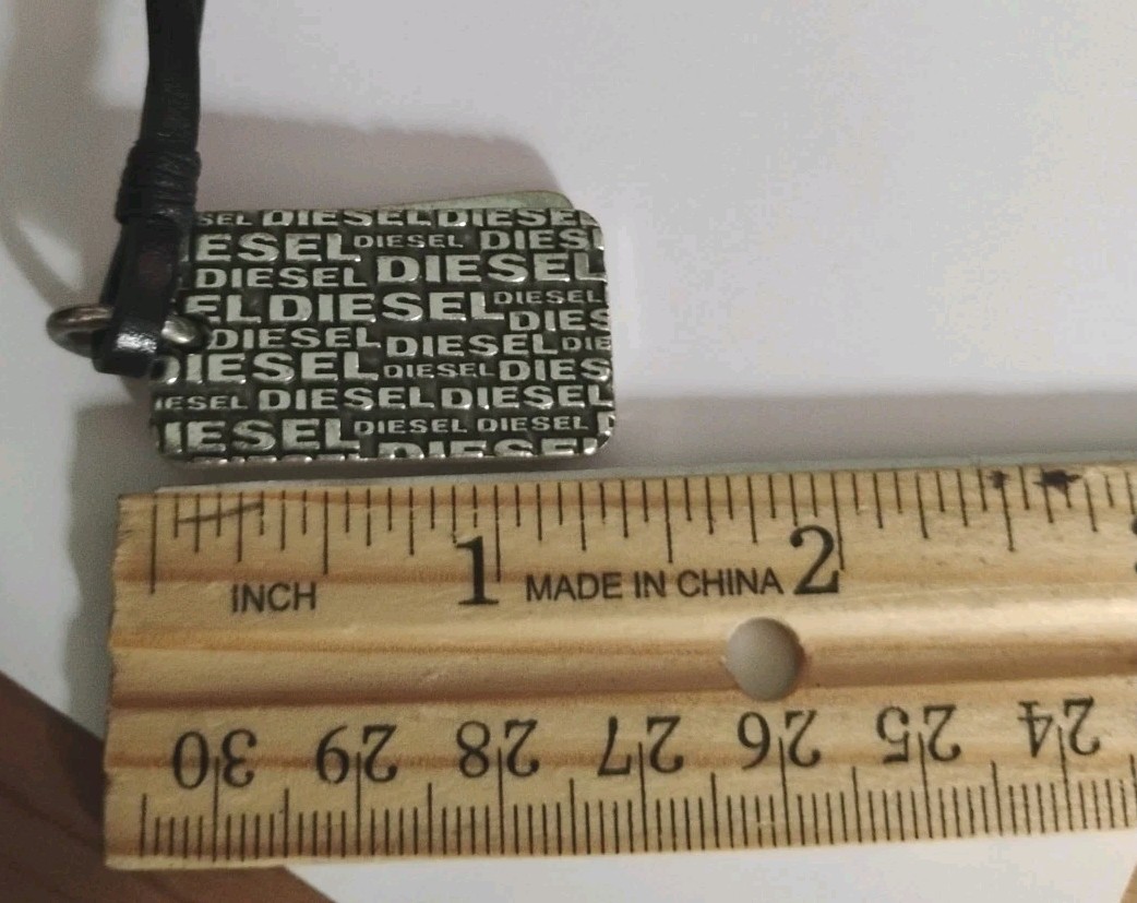 Designer DIESEL 26″ Black Leather Cord Dog Tag Style AS-IS Necklace!