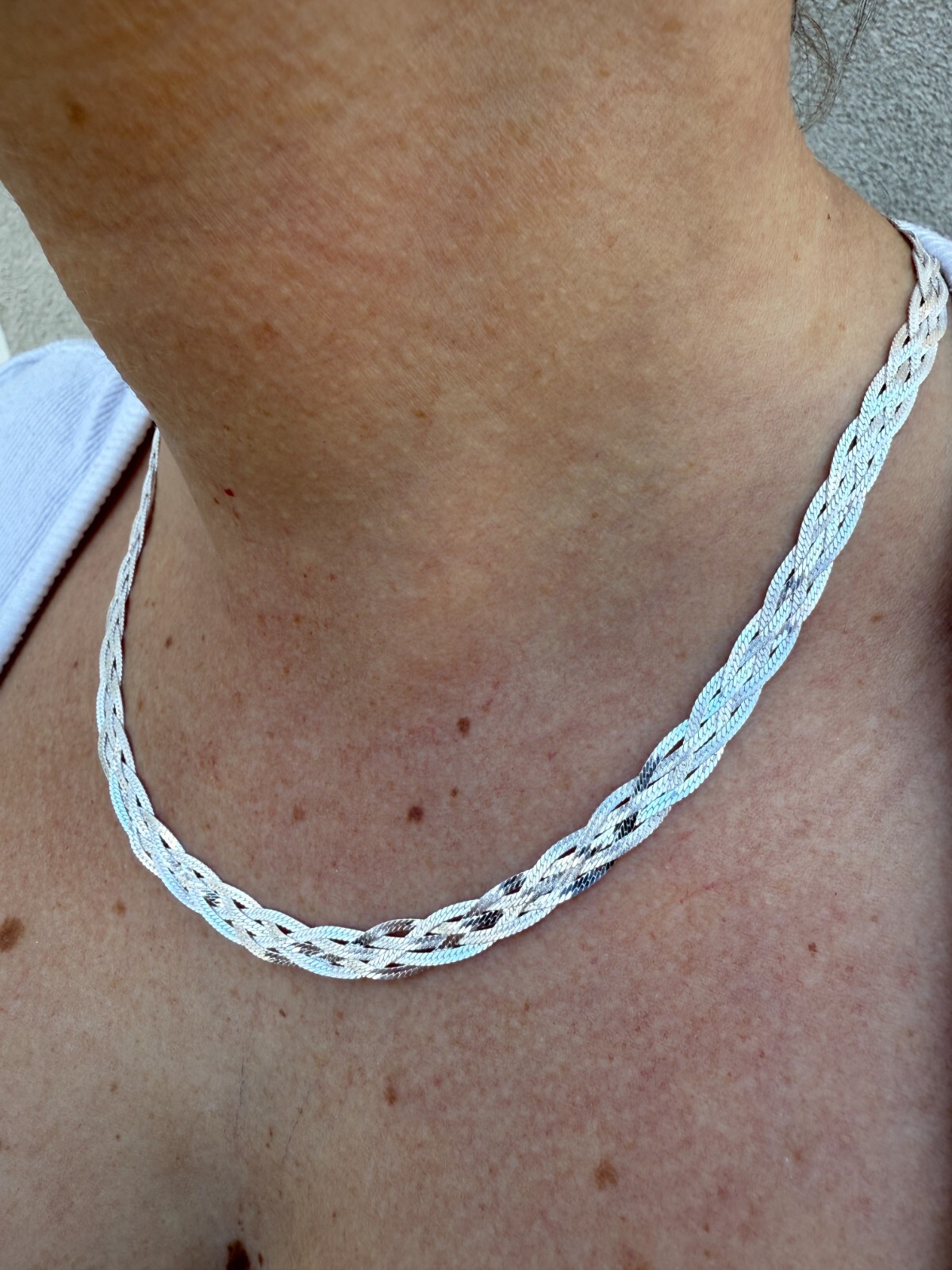 Ladies Solid 925 Sterling Silver Braided Herringbone Chain Necklace 6mm 14″-22″