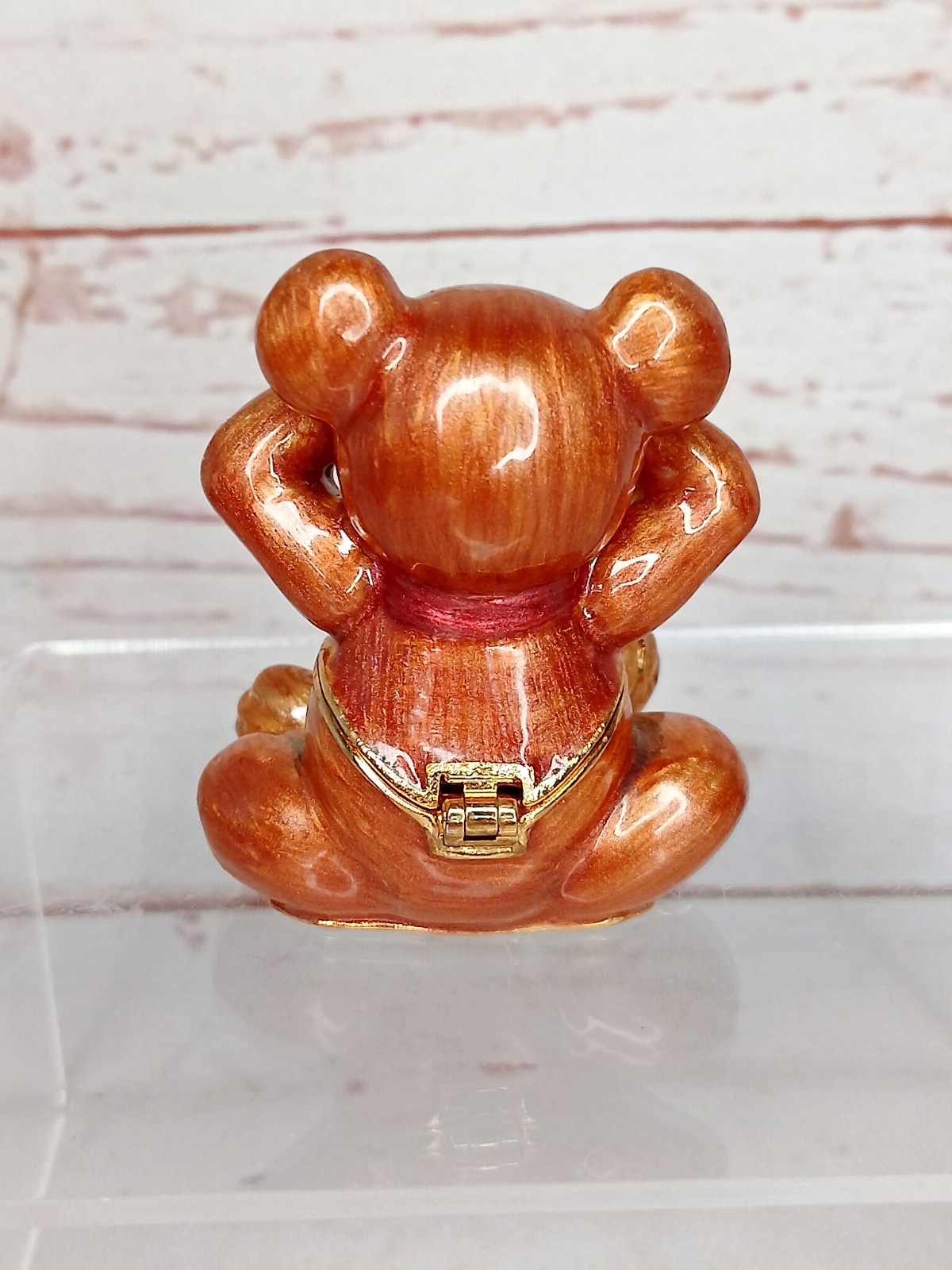 Vintage 2004 Arora Hidden Treasures Trinket Box Necklace Enamel Teddy Bear Baby