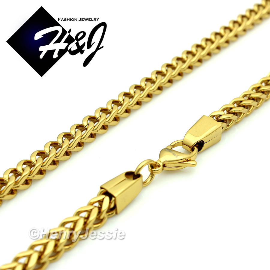 Stainless Steel 4.5mm/6mm Gold Plated Franco Box Cuban Curb Necklace*24″30″36