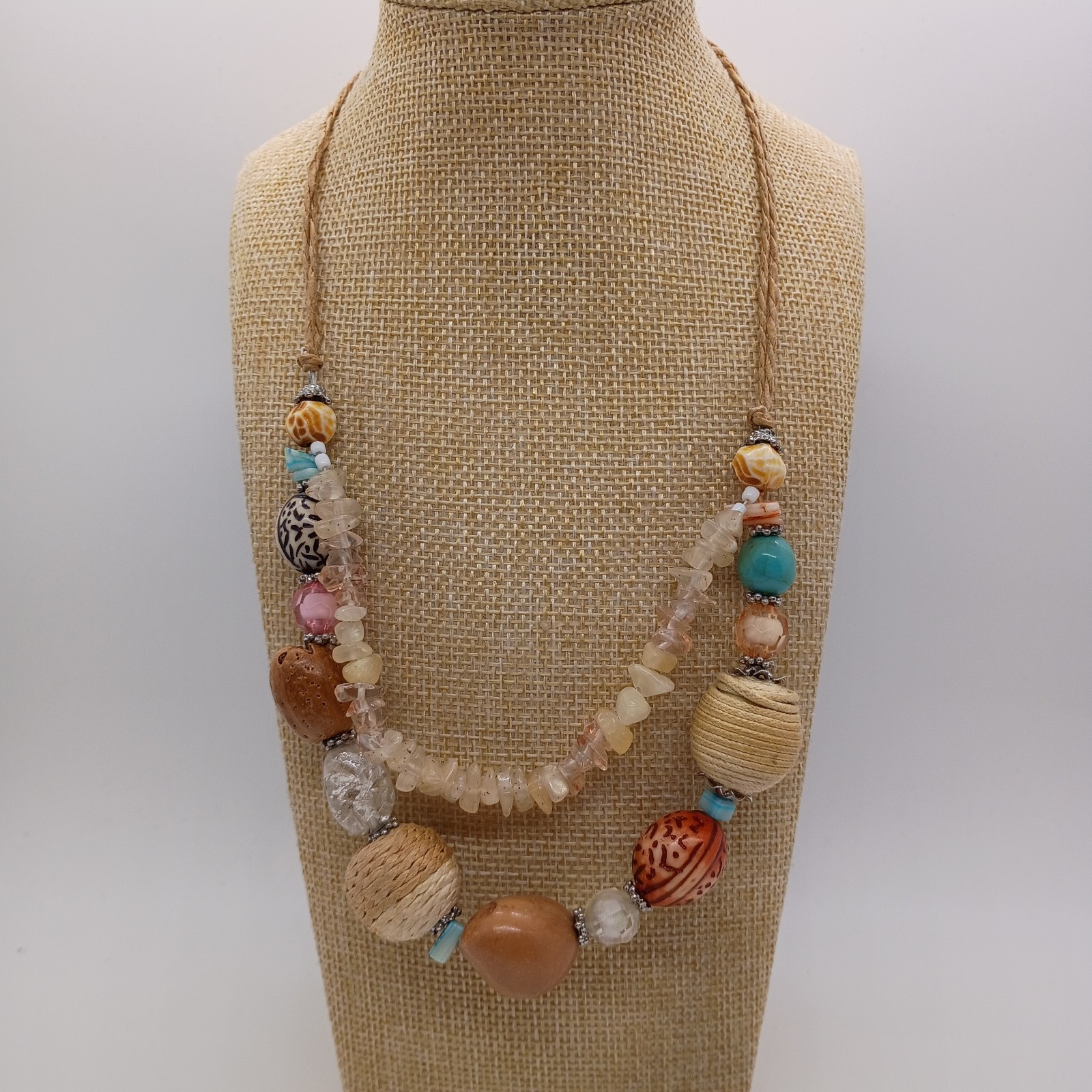 Women’s Bohemian Multicolor Beaded Statement Shell Stones Rope Artisan necklace